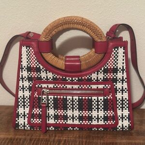 Fendi Red Runaway Tartan Plaid Satchel Red Multicolor